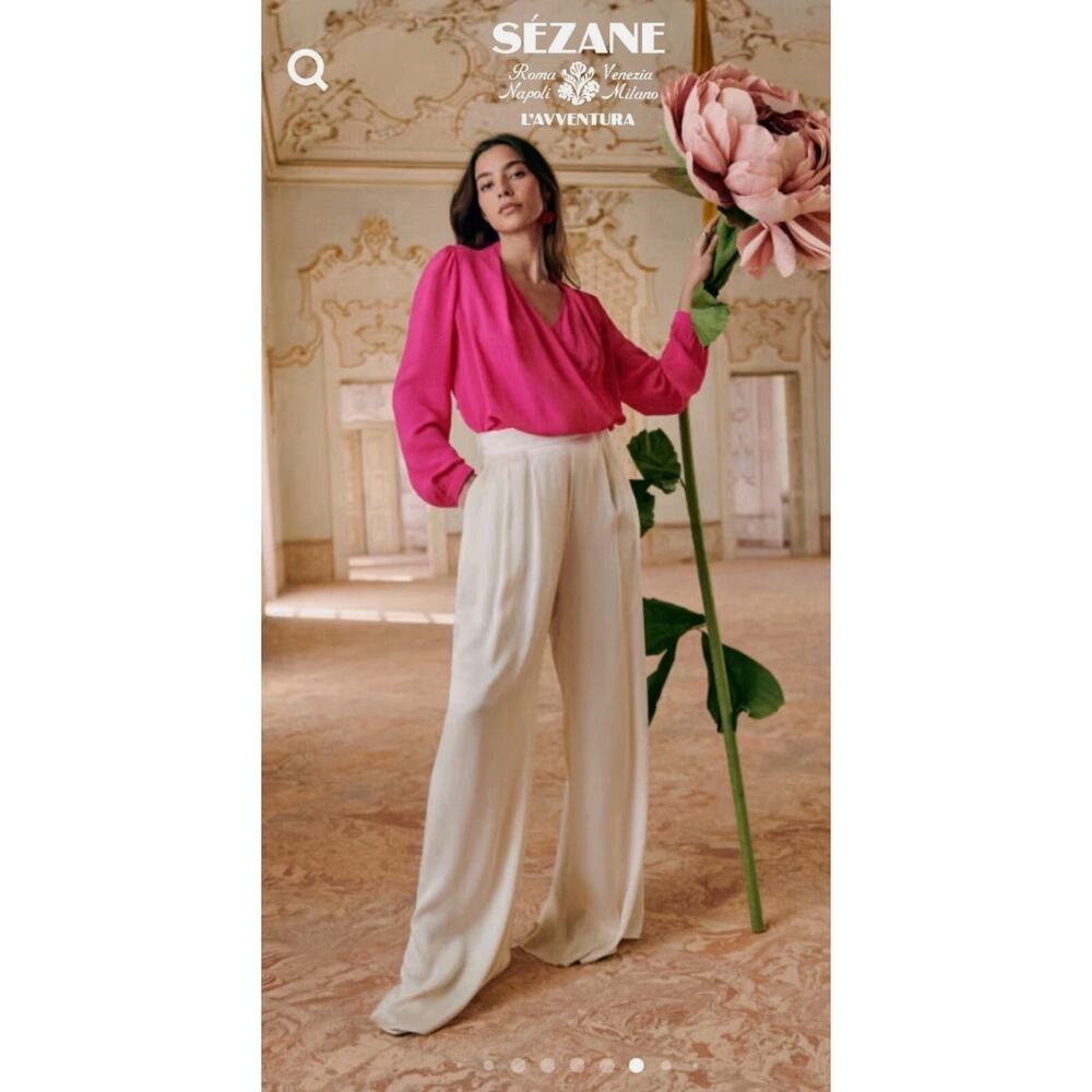 Sézane Abelia Faux Wrap Blouse Magenta Pink Size 38 US 6 EUC